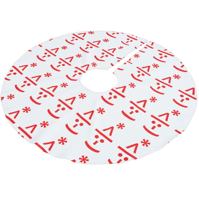 Christmas Elf Emoticon Xmas ASCII Text Art Brushed Polyester Tree Skirt (Angled)