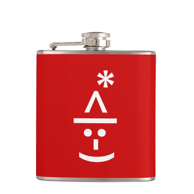 Christmas Elf Emoticon Xmas ASCII Text Art Hip Flask (Front)