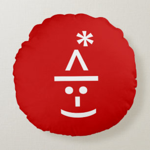 Christmas Elf Emoticon Xmas ASCII Text Art Round Cushion