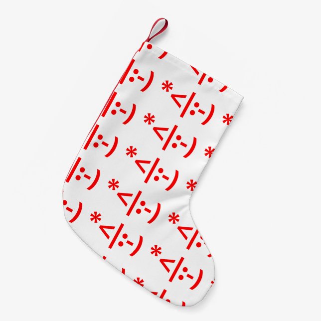 Christmas Elf Emoticon Xmas ASCII Text Art Small Christmas Stocking (Front (Hanging))