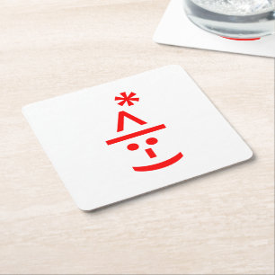 Christmas Elf Emoticon Xmas ASCII Text Art Square Paper Coaster