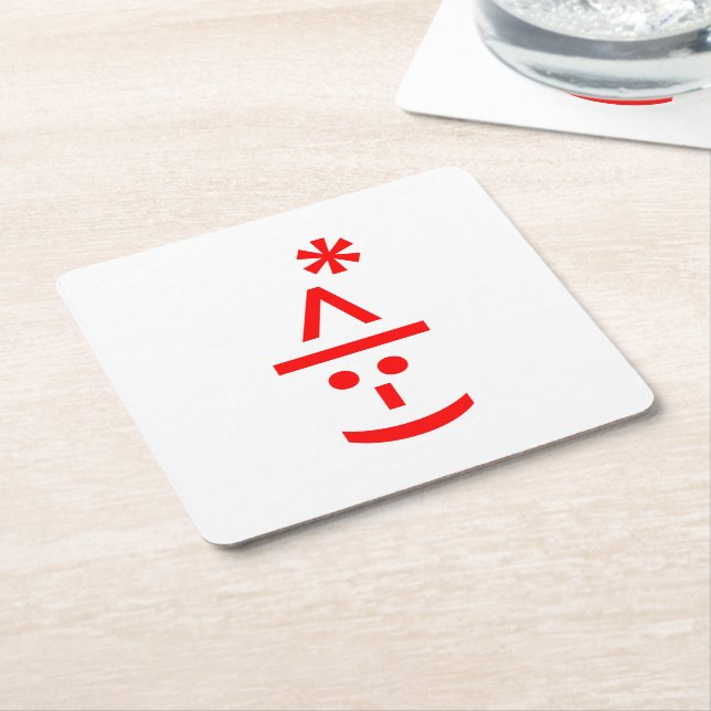 Christmas Elf Emoticon Xmas ASCII Text Art Square Paper Coaster (Angled)