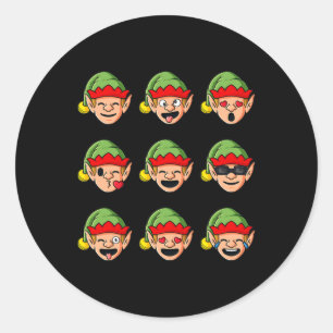 Christmas Elf Faces Fun Boys Girls Kids Xmas Classic Round Sticker
