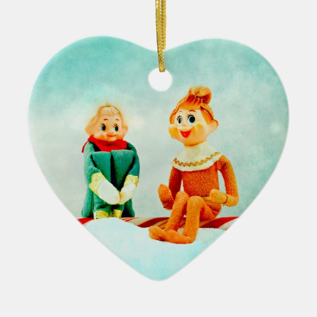 Christmas Elf First Date Ceramic Tree Decoration (Front)