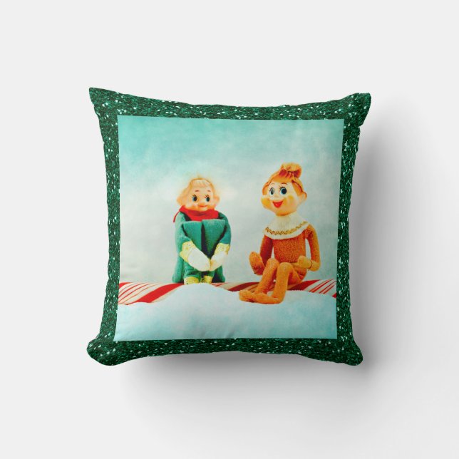Christmas Elf First Date with Glitter Frame Cushion (Front)
