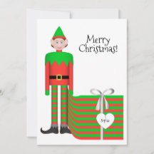 Christmas Elf Flat Card - Striped Gift Package