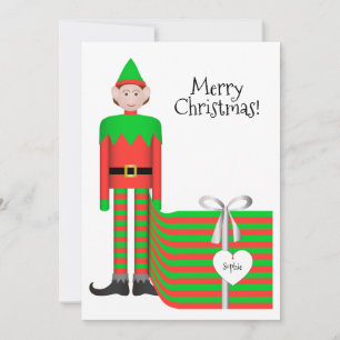 Christmas Elf Flat Card - Striped Gift Package