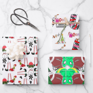Christmas Elf, Football, Cat Wrapping Paper Sheets
