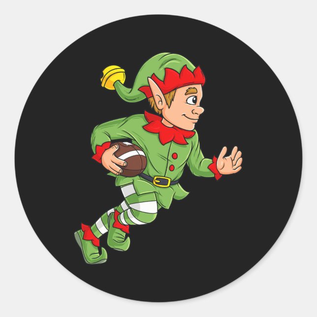 Christmas Elf Football Running Back Boys Kids Fami Classic Round Sticker (Front)
