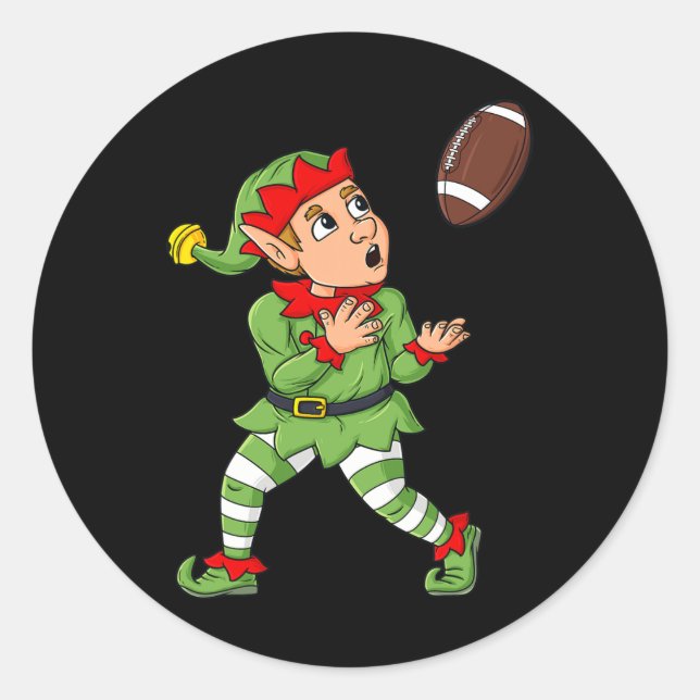 Christmas Elf Football Wide Receiver Boys Kids Fam Classic Round Sticker (Front)
