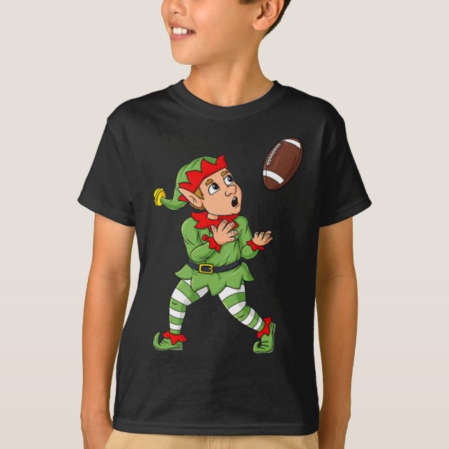 Christmas Elf Football Wide Receiver Boys Kids Fam T-Shirt (Front)