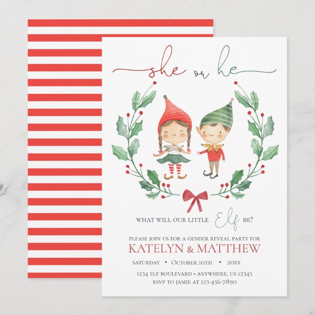 Christmas Elf Gender Reveal Invitation (Front/Back)