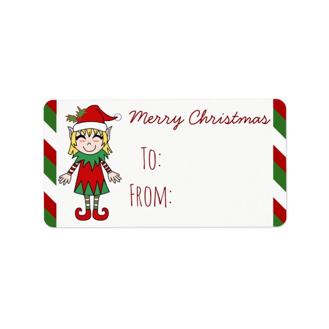 Christmas Elf Girl Merry Christmas Gift Label (Front)