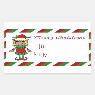 Christmas Elf Girl Merry Christmas Gift Rectangular Sticker