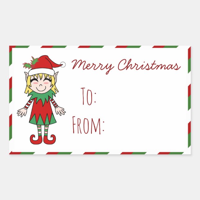 Christmas Elf Girl Merry Christmas Gift Rectangular Sticker (Front)