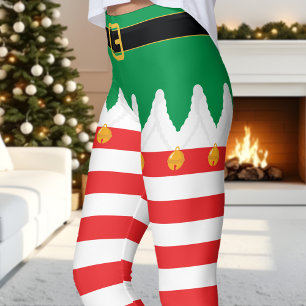 Christmas Elf Green and Red Stripe Holiday Leggings