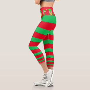 Christmas elf green and red striped capri leggings