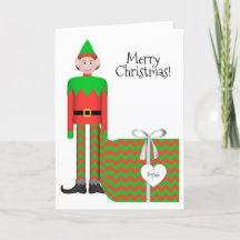 Christmas Elf Greeting Card - Chevron Gift Package