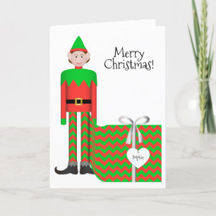 Christmas Elf Greeting Card - Chevron Gift Package