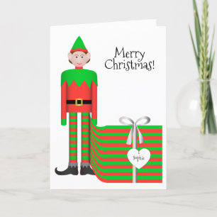 Christmas Elf Greeting Card - Striped Gift Package