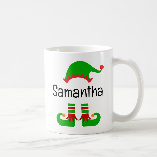 Christmas Elf Hat and Boots Personalizable Name  Coffee Mug (Right)