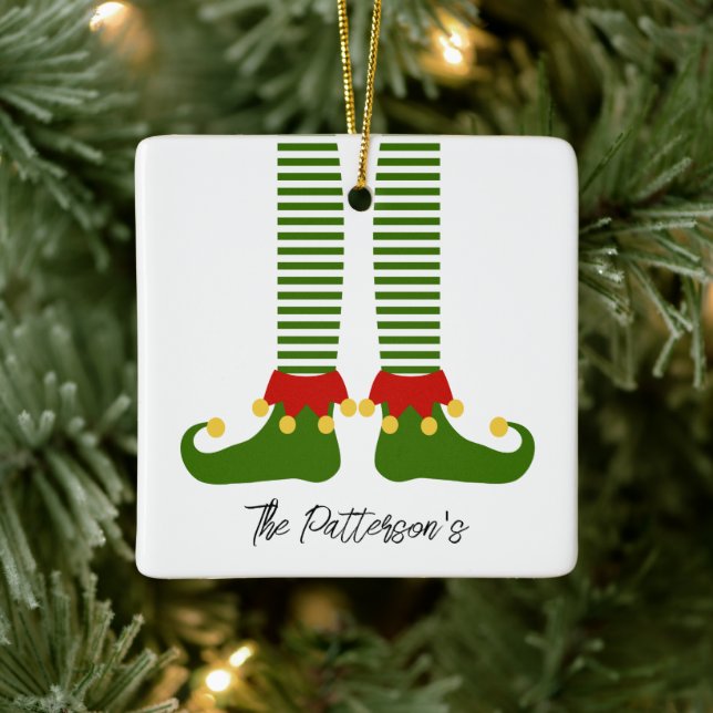 Christmas Elf Holiday Family NAME Festive Fun Ceramic Ornament (Tree)