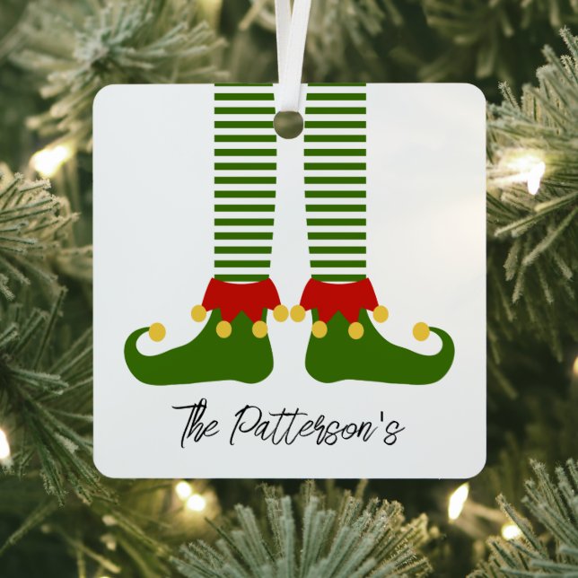Christmas Elf Holiday Family Name Festive Fun Metal Tree Decoration (Insitu)