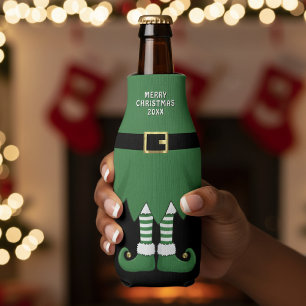 Christmas Elf Holiday Green Bottle Cooler