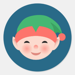 Christmas Elf in Green Hat on Blue Classic Round Sticker