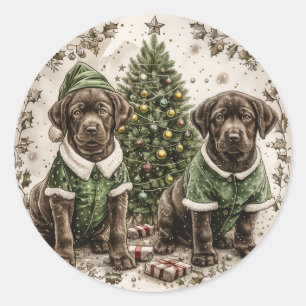 Christmas Elf Labrador Retriever Puppy Classic Round Sticker