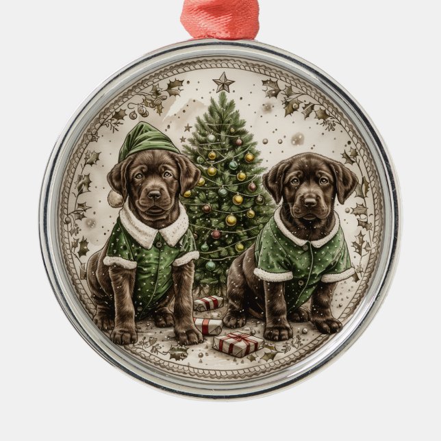 Christmas Elf Labrador Retriever Puppy Metal Tree Decoration (Front)
