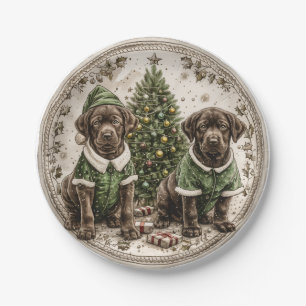 Christmas Elf Labrador Retriever Puppy Paper Plate