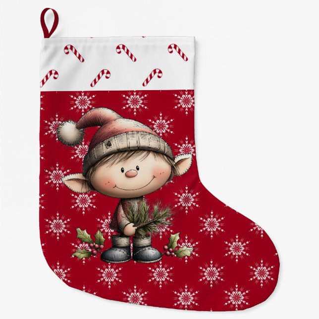 Christmas Elf Large Christmas Stocking (Front)