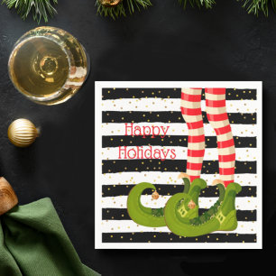 Christmas Elf Legs Black and White Stripes Napkin