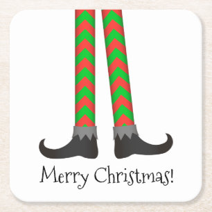 Christmas Elf Legs Coaster - Chevron Costume
