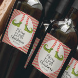Christmas Elf Legs Holiday Wine Label<br><div class="desc">Fun elf legs wearing red and ivory striped tights and green boots with jingle bells, and your holiday Christmas greeting in chic lettering, personalise these wine bottle labels to serve at your holiday party or to give as gifts or party favours for business gifts, corporate gifts, CHANGE THE WORDING "Merry...</div>