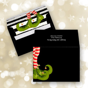 Christmas Elf Legs on Black Envelope