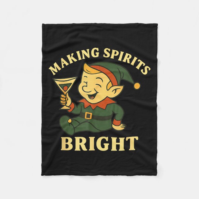 Christmas Elf Martini Funny Alcohol Saying Srits B Fleece Blanket (Front)