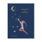 Christmas elf, moon and gift - dark blue night