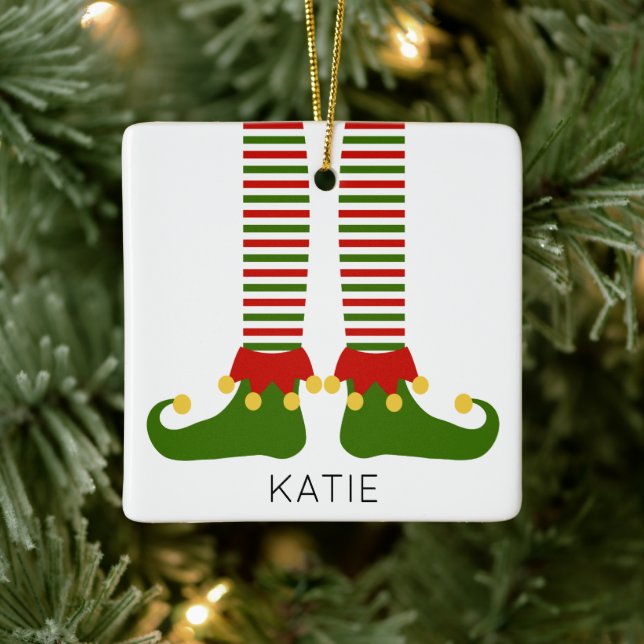 Christmas Elf NAME Festive Holiday Fun  Ceramic Ornament (Tree)