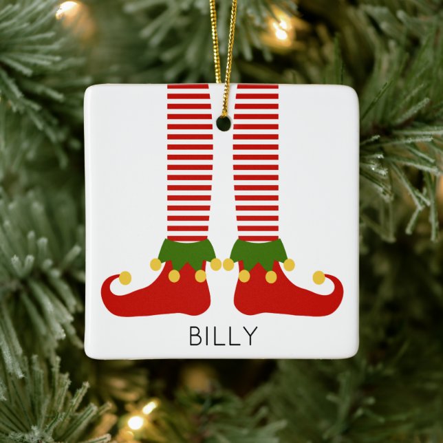Christmas Elf NAME Festive Holiday Leggings Fun  Ceramic Ornament (Tree)