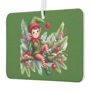 Christmas Elf On A Pine Branch Car Air Freshener
