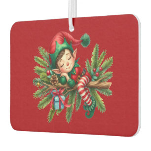 Christmas Elf On  A Pine Branch  Car Air Freshener
