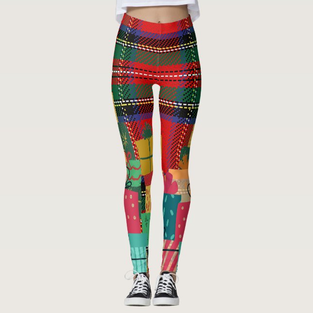 Christmas-Elf On The Shelf Leggings In Presents (Front)