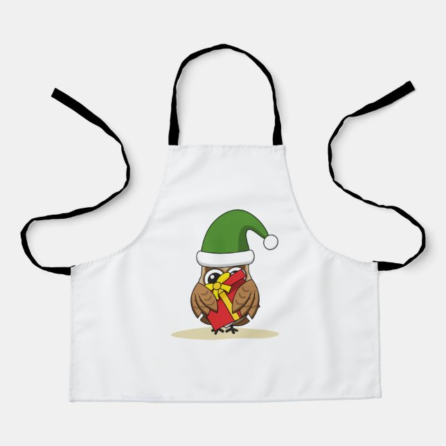 Christmas Elf Owl with Present Apron (Front)