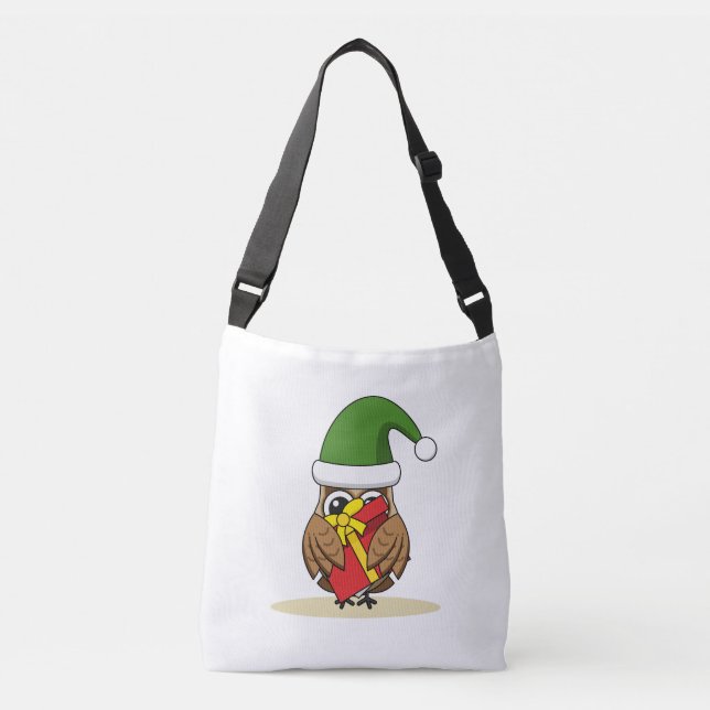 Christmas Elf Owl with Present Crossbody Bag (Front)