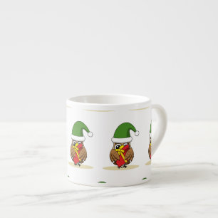 Christmas Elf Owl with Present Espresso Cup