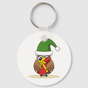 Christmas Elf Owl with Present Key Ring