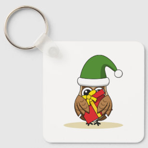 Christmas Elf Owl with Present Key Ring