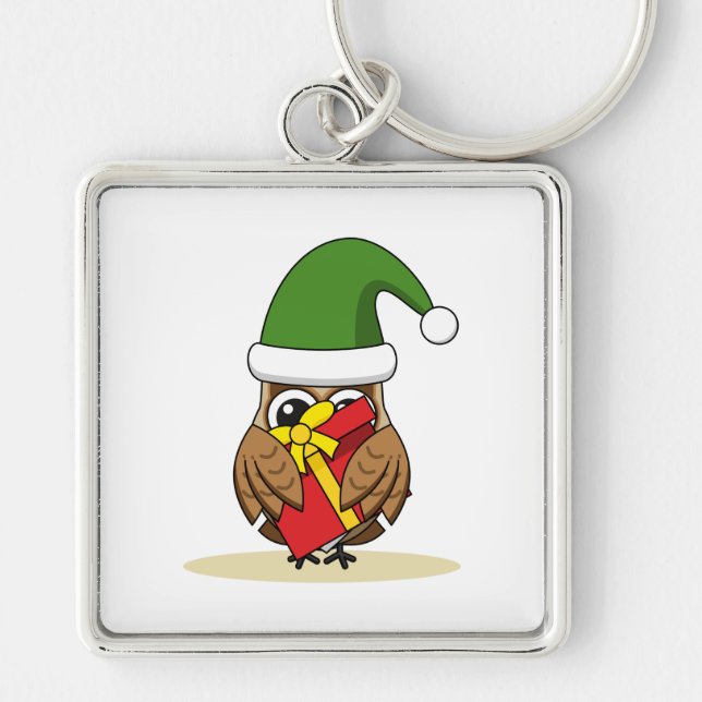 Christmas Elf Owl with Present Key Ring (Front)